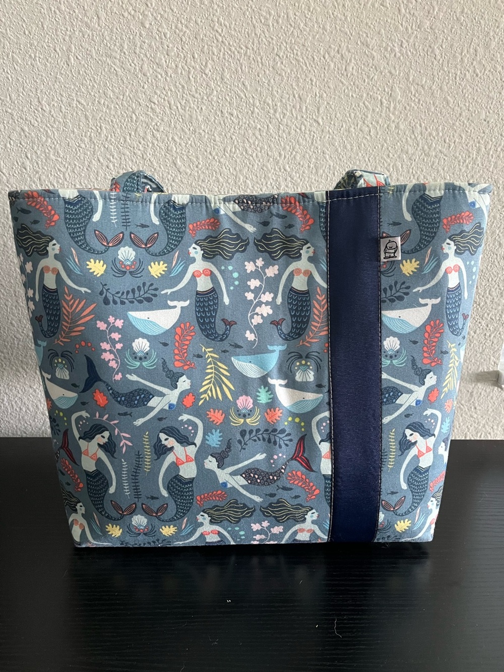 Little Man Originals Handmade Mermaid Tote Bag Blue Coral Coral Interior
